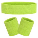 FACATH Sweatband Set Light Green Sports Headband Wristband Set Terry Cloth Wristband Athletic Exercise Basketball Wrist Band Headbands Moisture Wicking Sweat Absorbing Cotton Stripped Sweat Band