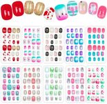 240 Pieces Fake Nails for Kids Girls Artificial Kids Press on Nails Full Cover Short Acrylic Stick On Nails False Nail Tips Kit for Children Little Girls Nail Art Decoration (Gradient Pattern) (Chic)