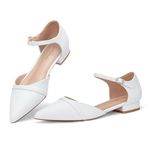 GENSHUO Women's Flats - Comfortable Dressy Casual Pointed Toe Dress Flat Shoes - 1 inch Low Block Heel Pumps, White, 8