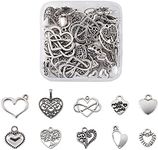 Pandahall 100pcs Tibetan Style Heart Alloy Pendants 9.5-18 x 9.5-17mm 10 Style Antique Silver Sweet Heart Charms for DIY Earring Bracelet Jewelry Making