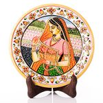 Marble Decorative Plate Traditional Indian Handpainted Round Shape Showpiece Pottery Plate with Stand for Decoration Home Office Décor and Gifting