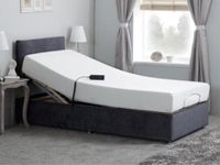 sleepkings Sleepwell Electric Adjustable Bed for Seniors Charcoal Grey Chenille with Headboard and Maxicool Memory Foam Mattress (4ft Small Double)