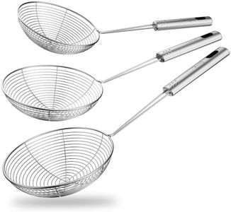 Swify Spider Strainer Set of 3 Asian Strainer Ladle Stainless Steel Wire Skimmer Spoon with Handle for Kitchen Frying Food, Pasta, Spaghetti, Noodle-4.3", 5", 5.7"