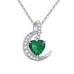 Qings May Emerald Birthstone Necklace - Heart Shaped Crescent Moon Necklaces Sterling Silver Halo Green Pendant Gift Necklace for Women Girls