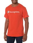 Champion Mens T-Shirt, Classic Cotton Tee, Crewneck Tee, Men's Mid-Weight T-Shirt, Script Logo, Spicy Orange-y07718, Large