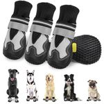 Eyein Dog Boots for Injured Paws Waterproof, Anti Come Off & Adjustable Dog Shoes Paw Protector with Reflective Strips Rugged Anti-Slip Sole for Winter Snow Rainy Hiking Walking Running Outdoor（4pcs