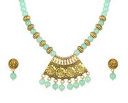 JFL - Jewellery for Less Stylish Gold Plated Antique Semi-Circle Pendant Beaded Tribal Necklace Set for Women and Girls (Mint Green),Valentine