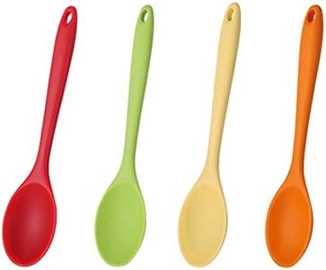 4 Pieces Silicone Spoons for Cooking, Large Silicone Mixing Spoon Set, Nonstick Heat-Resistant Cooking Spoons, 4 Colors Kitchen Utensil Spoons for Mixing Baking Cooking Serving Stirring Tools