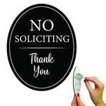 All Hung Up 4" x 5" No Soliciting Sign for House, 3M Self-Adhesive for Door,Window,Wall, Durable Quality Finished Aluminum Metal Surface, Home,Business,Office, Thank You, Black Oval