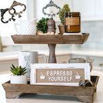 Rectangle 2 Tier Serving Tray - Distressed Rustic Wood Two Tiered Tray for Coffee Bar, Counter top, Dining Table, Cupcake Stand, Holiday Shabby Chic Farmhouse Decor by Felt Creative Home Goods (Brown)