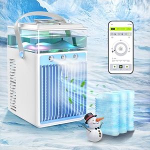 Mini Klimageräte Mini Luftkühler, 4 in 1 USB Tragbare Mobile Klimaanlage mit 6-Eiskästen and App-Steuerung,3 Geschwindigkeits Mini Verdunstungs Klimagerät Air Cooler für Hause, Büro,Reise (Ice blue04)