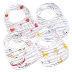 YOUSTYLO - YOU ARE PRIORITY Muslin Baby Bib | 4 Pcs. Organic Cotton Baby Bibs | Super Absorbent Bandana Apron with 2 Snap Buttons For Drooling Teething Feeding (0-12 Months, Pack of 4, C8168A)