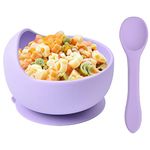 Delven Baby Bowls Spoons for Feeding,Silicone Toddler Weaning Bowls Set Purple with Suction BPA Free Non Slip Easy to Clean Cutlery Tableware Set for Children Infant Girls,Microwavable Dishwasher Safe