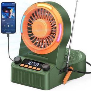HZTzone Rechargeable Battery Powered Fan with Bluetooth Speaker, FM Radio