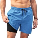 COOFANDY Men Swim Short Sexy Swimwear Swim Suit Summer Beach Boxer Short 5 Inch Inseam Swim Trunk Blue M