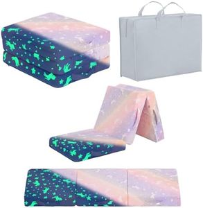 Givjoy Foldable Floor Mattress for Kids, Glow in The Dark Toddler Washable Tri Folding Floor Nap Mat for Sleeping Daycare, Child Trifold Futon Sofa Bed with Storage Bag for Girls and Boys