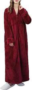 Locachy Women's Flannel Zip Warm Robe Cozy Fluffy Long Bathrobe Housecoats Nightgown Sleepwear, Burgundy, Small-Medium