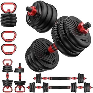 Yildue Adjustable Dumbbells Set,Free Weights Set 15KG/20KG/30KG with Connector,4 in 1 Dumbbells Sets Used as Barbell/Kettle Bells/Push Up Stand (20kg Barbell+Kettlebell Sets)
