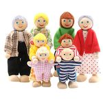 SumDirect Sets of 8 People Wooden Dolls House Family Dolls Toys, Lovely Happy Family Dolls Playset DollHouse Accessories for Doll House Kids Children Girls Toy