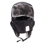 Kids Winter Bomber Russian Hat with Mask Waterproof Faux Fur Trapper Warm Trooper Ear Face Protector Soft Ushanka Cossack Aviator Hat Cap for Boy Girl Skating Skiing Outdoor Activities 52-56CM