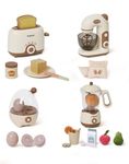 ROBUD Pretend Play Kitchen Appliances, Kids Play Kitchen Toy Food Set with Egg Steamer, Mixer, Toaster, and Blender with Realistic Sounds, Play Kitchen Accessories for Toddlers (4-Set)