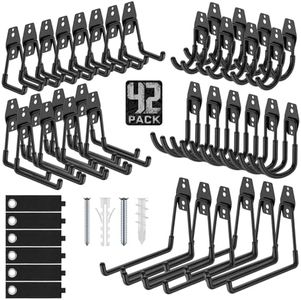 Cpais Garage Hooks with Anti-Slip Coating,Heavy Duty Wall Mount Storage Hooks for Hanging Bike,Hose,Ladder,Yard,Garden Tools (42 Pack Black)