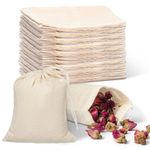 JW CRAFT Reusable Muslin Bags 3 x 4 Inches | 50 pcs Small Drawstring Bags | Spice Bags for Cooking 100% Eco-Friendly Cotton Bag