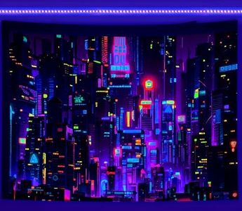 Blacklight Trippy Neon Tapestry, Retro 80S Modern Punk Night City Tapestry Wall Hanging Futuristic Japanese UV Reactive Tapestry, Tapestries Poster for Bedroom Aesthetic Glow in the Dark, 90X70in