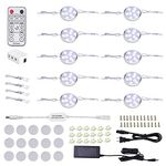 LABOREDUCER LED Dimmable Under Cabinet Lighting Kit,10 Pack Linkable Puck Lights with Remote Control, Hardwired Cabinet Lights with Timer for Kitchen Counter,Wardrobe,Bookcase (Day White)