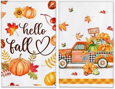 Bonsai Tree Fall Kitchen Towels Set of 2, Truck Fall Hand Towels 18"x28", Autumn Dish Towel, Pumpkin Decor for Kitchen