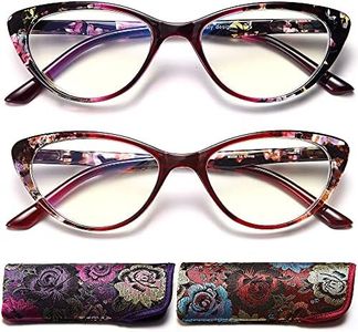 Cat Eye Reading Glasses for Womens - 2 Pack of Blue Light Blocking Readers +1.25 Spring Hinge Pattern Design Computer Eyeglass Choose Your Magnification