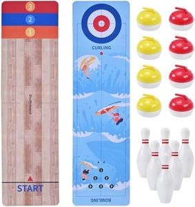 IGreis 3-in-1 Tabletop Game Curling, Shuffleboard and Bowling Game, 35 inch Two-Sided Mat Portable Family Game for Friends Adults, Easy to Set Up Desktop Indoor Outdoor Fun