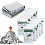 Emergency Rescue Blanket Thermal Blanket Set of 6-210x160cm Space Blanket Gift Camping Blanket, Ideal for Outdoors, Hiking, Survival, Escape, Marathon or First Aid (10silver)