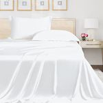 LINENWALAS 100% Organic Bamboo Only Flat Sheet Softest Cooling Luxury Bedding Flat Bed Sheet Perfect for Hair and Skin (King/White)