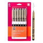 Sakura Pigma Micron Fineliner Pens - Archival Black Ink Pens - Pens for Writing or Drawing - Holiday Gifts for Artists, Crafters & DIY Gifts Projects - Assorted Point Sizes - 6 Pack