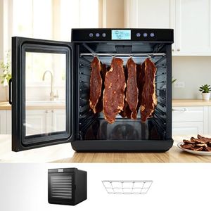 Devanti Food Dehydrator w/10 Stainless Steel Trays and Hanging Rack, LCD Touch Control Jerky Maker Machine, 35°C-70°C Digital Temperature & 24H Timer, Glass Door, Drying Machine for Meat, Fruit, Herbs