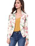 Allegra K Women's Long Sleeve Open-Front Printed Blazer Jacket White-Floral Medium