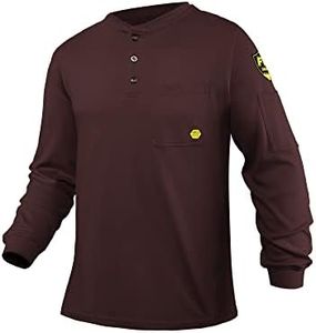 PTAHDUS FR Shirts for Men, 7.1oz Flame Resistant Clothing Long Sleeve FRC Shirts, NPFA2112 100% Cotton Fire Retardant Clothes(Burgundy,XX-Large)