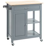 HOMCOM Rolling Kitchen Cart with Wood Top and Drawer, Kitchen Island on Wheels for Dining Room, Grey