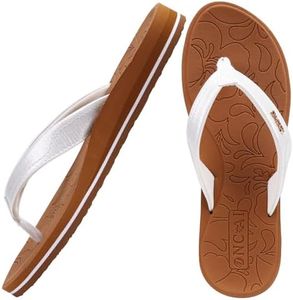 ONCAI Flip Flops For Women Yoga Mat Non-Slip Womens Flip Flops Sandals Summer Beach Slippers With Arch Support Slip On Lightweight EVA Sole White/Khaki Size 9.5