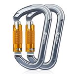 NewDoar 28KN UIAA & CE Certified Auto Climbing Carabiner Professional Auto Locking Clips D-Shaped Heavy Duty Carabiner for Camping, Hiking, Swing, Hammock, Rappelling(Grey 2Pcs)