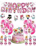 Hello Kitty Birthday Party Decorations, Kids Cute Happy Birthday Party Supplies with 1pcs Party Banner, 18pcs Ballons, 13pcs Cake & Cupcake Toppers, 6pcs Hanging Swirls, Party Kits for Women Girls