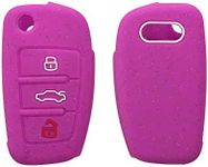 kwmobile Key Cover Compatible with Audi 3 Button Flip Key Key Cover - Silicone Glitter Fob Case - Dark Pink