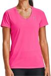 Under Armour Women's Tech V-Neck Twist Short-Sleeve T-Shirt, Cerise (653)/Metallic Silver, X-Small