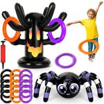 DTOFOOT 15 PCS Halloween Ring Toss Game Kit, Large Inflatable Spooky Tree Spider Ring Toss Game for Adults Outdoor Indoor Halloween Games Halloween Favors Supplies Holiday Decoration