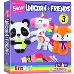 KRAFUN Unicorn Beginner Animal Sewing Kit for Kids Age 7-13 My First Art & Craft, Includes 3 Stuffed Animal Dolls Panda, Fox, Instructions & Plush Felt Materials for Learn to Sew, Embroidery