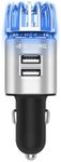 4WDKING Car Air Purifier Ionizer, 12V Plug-in Car Air Freshener Gadgets with Dual USB Charger Removes Cigarette Smoke, Pet and Food Odor, Ionic Ozone (Silver)
