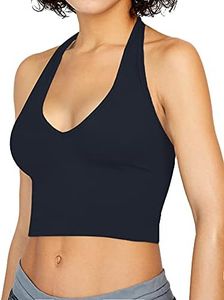 CLOZOZ Crop Tops for Women Halter Tops Going Out Tops V Neck Cropped Tank Tops for Women Sleeveless Backless Trendy Tops Navy Blue