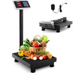 TANGZON Commercial Digital Postal Scale, 660 LBS Load Accuracy Electronic Computing Platform Scale with LED Display,LB/KG,Tare&Price Calculator, Folding Industrial Scales with Battery&Charging Cable