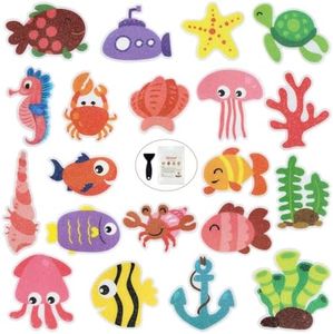 Secopad Non Slip Bathtub Stickers, 20pcs Submarine Sea Creature Adhesive Kids Anti Slip Decal Treads for Shower and Bath Tub with Premium Scraper